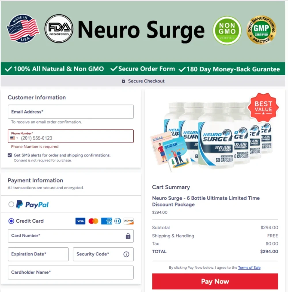 Secure checkout for Neuro Serge natural brain support supplement purchase online